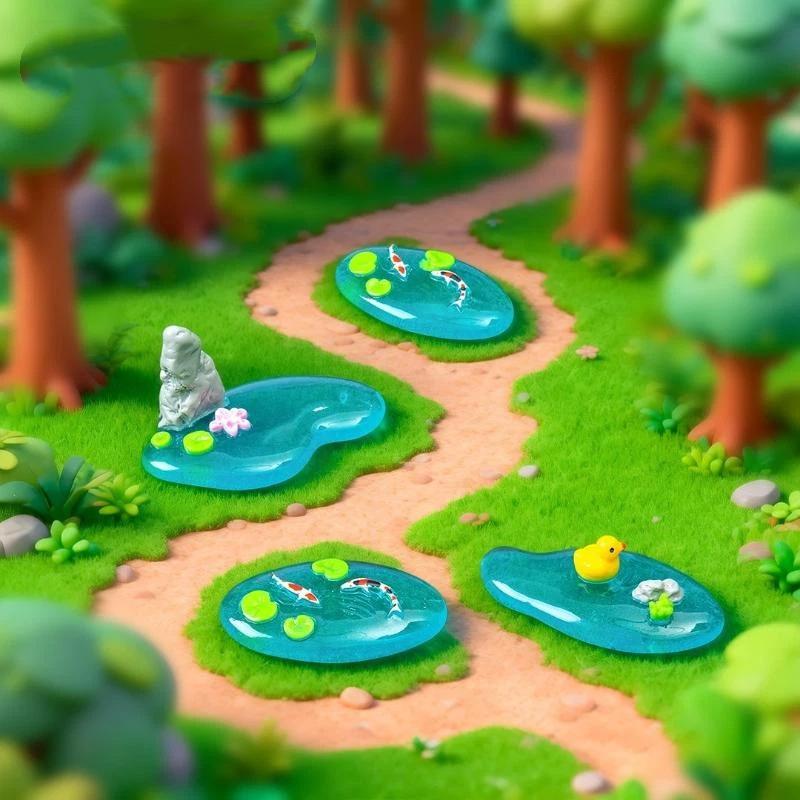 Bonsai Garden With Koi Pond - 【S】Mini Resin Pond Ornaments With Koi